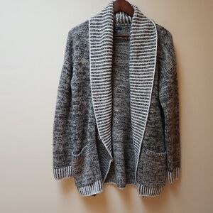 GAP Women's Marled Gray Cardigan with Striped Collar